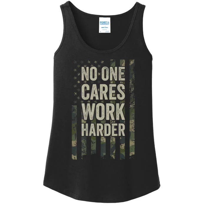 No One Cares Work Harder Motivational Workout Gym Ladies Essential Tank