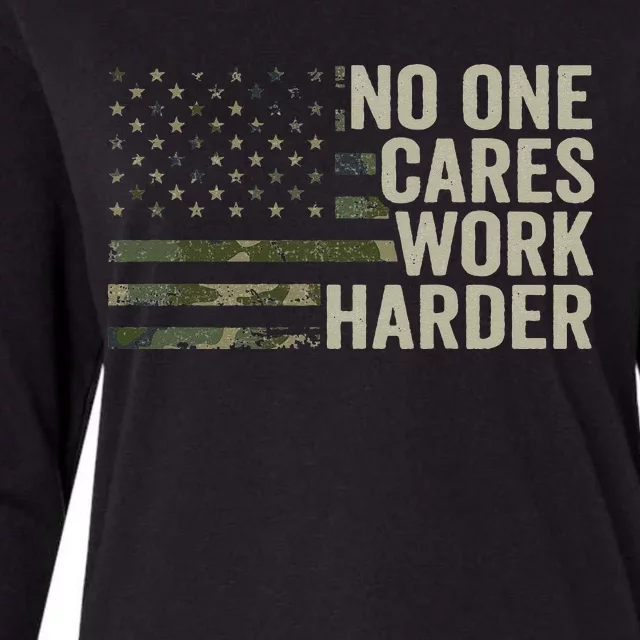 No One Cares Work Harder Motivational Workout Gym Camo Womens Cotton Relaxed Long Sleeve T-Shirt