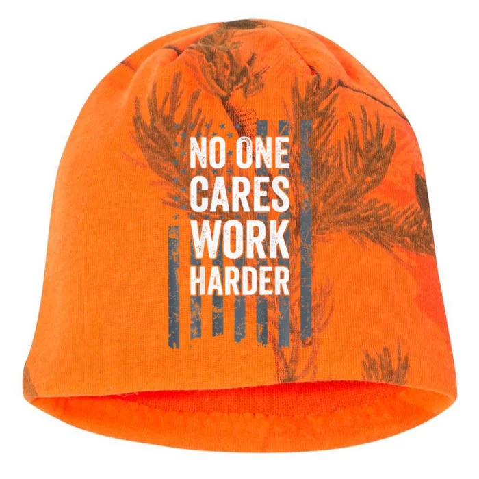 No One Cares Work Harder Motivational Workout Gym ON BACK Kati - Camo Knit Beanie