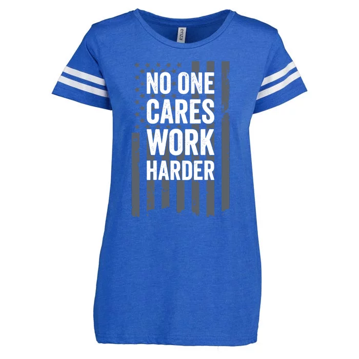 No One Cares Work Harder Motivational Workout Gym - ON BACK Enza Ladies Jersey Football T-Shirt