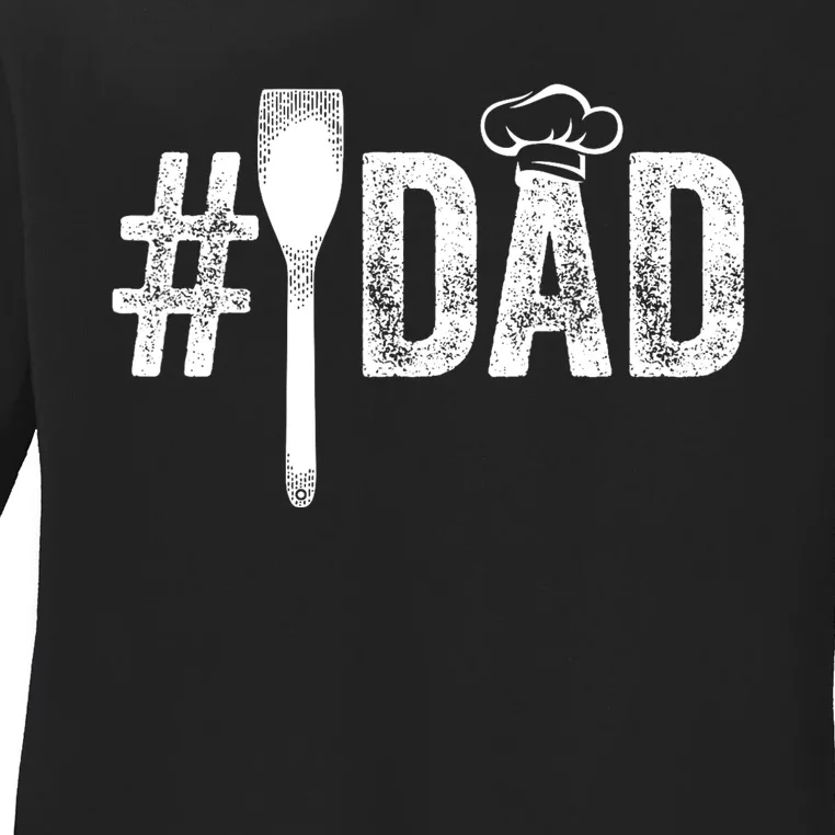 Number One Cooking Dad For Fathers Day #1 Daddy Ladies Long Sleeve Shirt