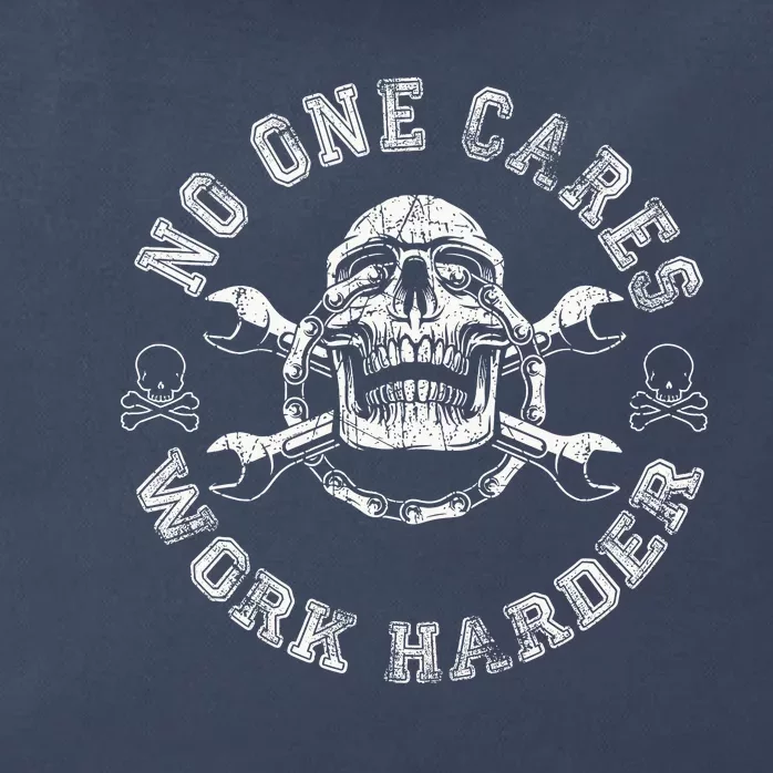 No One Cares Work Harder Skull Engineer Zip Tote Bag