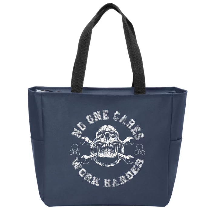 No One Cares Work Harder Skull Engineer Zip Tote Bag