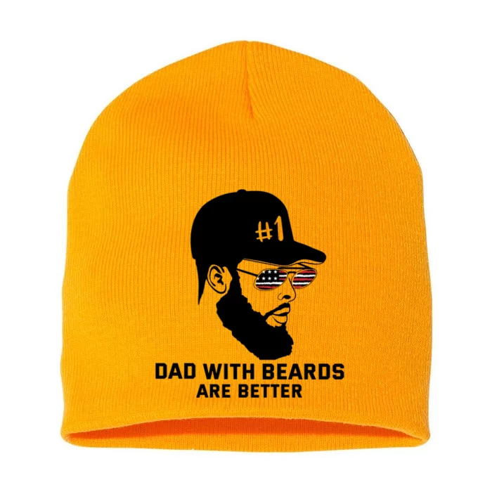 Number One Dad With Beard Are Better American Glasses Flag Great Gift Short Acrylic Beanie