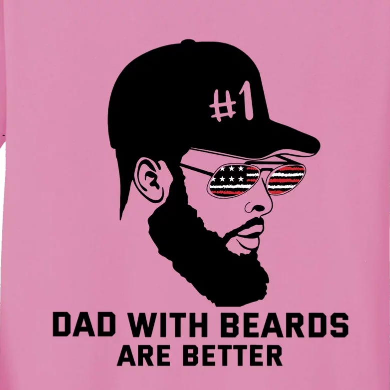 Number One Dad With Beard Are Better American Glasses Flag Great Gift Kids Long Sleeve Shirt