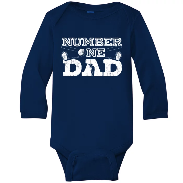 Number One Dad Golf Father Golfing Daddy Gift Baby Long Sleeve Bodysuit