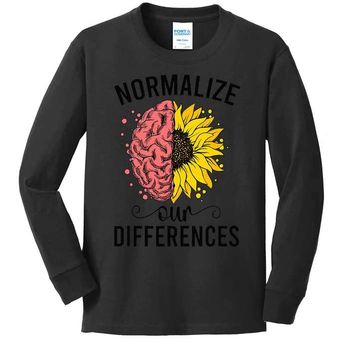 Normalize Our Differences Neurodiversity Neurodivergent Kids Long Sleeve Shirt