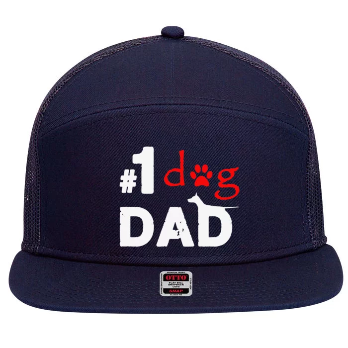 Number One Dog Dad Funny Fathers Day 7 Panel Mesh Trucker Snapback Hat