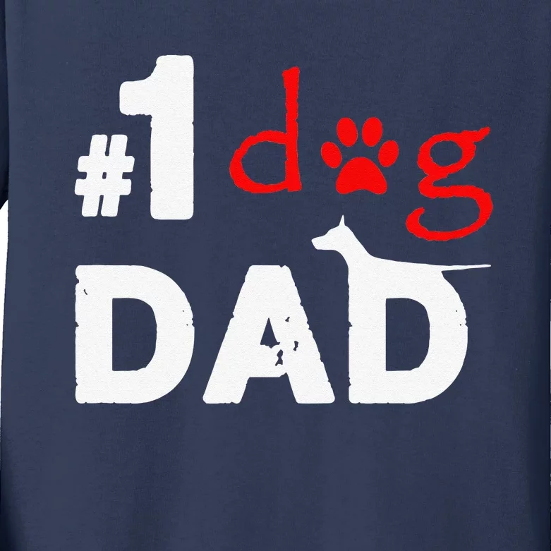 Number One Dog Dad Funny Fathers Day Kids Long Sleeve Shirt