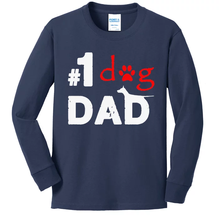 Number One Dog Dad Funny Fathers Day Kids Long Sleeve Shirt