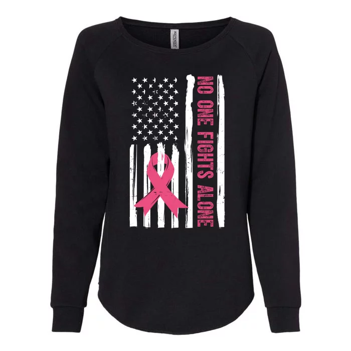 No One Fights Alone Breast Cancer Usa Ribbon Womens California Wash Sweatshirt