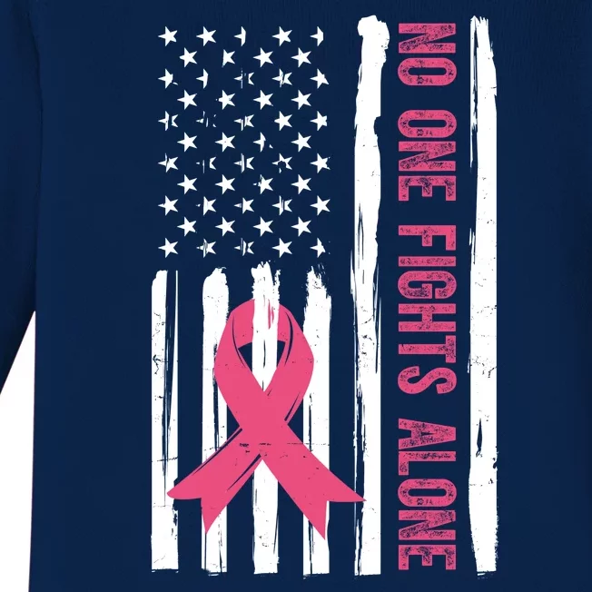 No One Fights Alone Breast Cancer Usa Ribbon Baby Long Sleeve Bodysuit