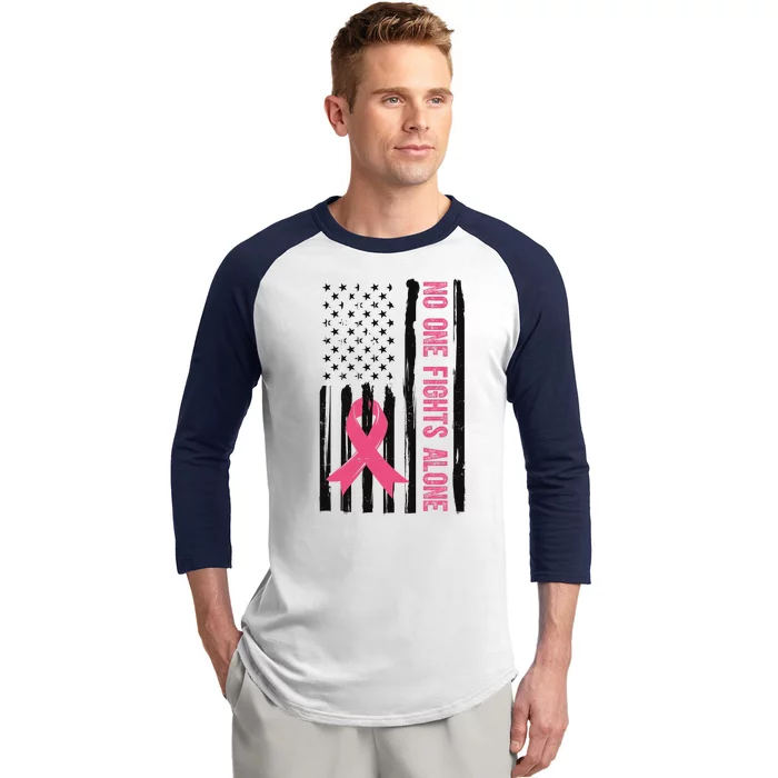 No One Fights Alone Breast Cancer Usa Ribbon Baseball Sleeve Shirt