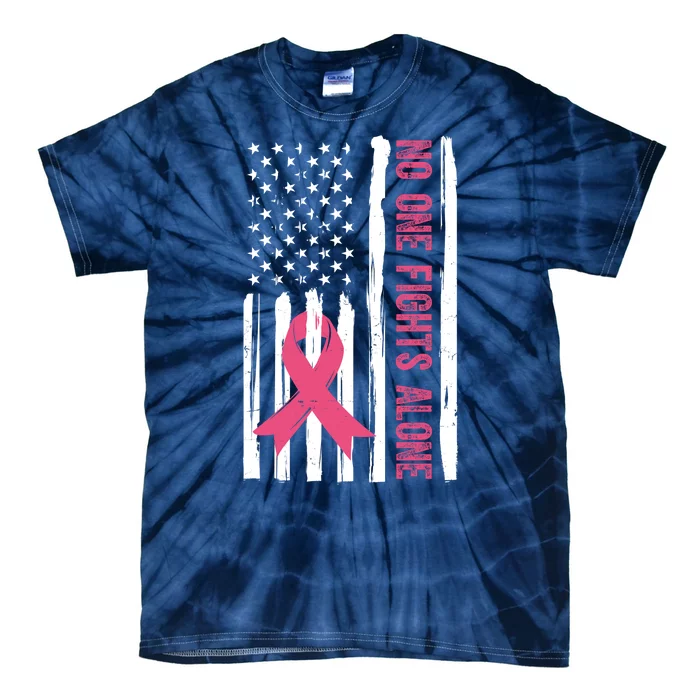 No One Fights Alone Breast Cancer Usa Ribbon Tie-Dye T-Shirt