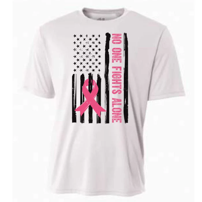 No One Fights Alone Breast Cancer Usa Ribbon Cooling Performance Crew T-Shirt