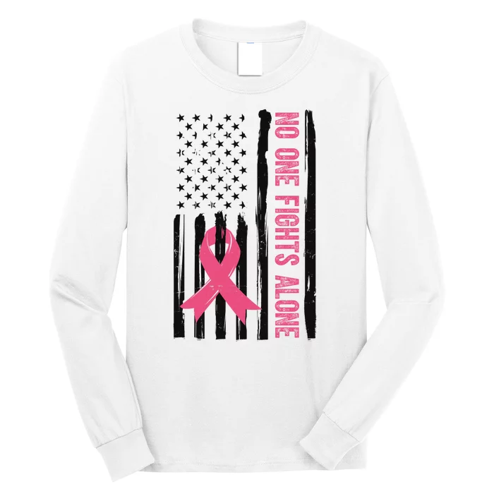 No One Fights Alone Breast Cancer Usa Ribbon Long Sleeve Shirt