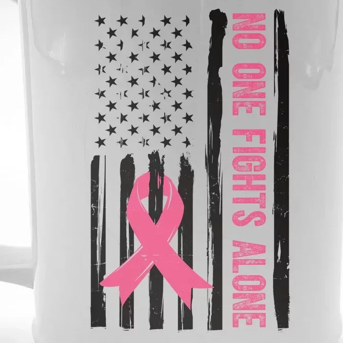 No One Fights Alone Breast Cancer Usa Ribbon Front & Back Beer Stein