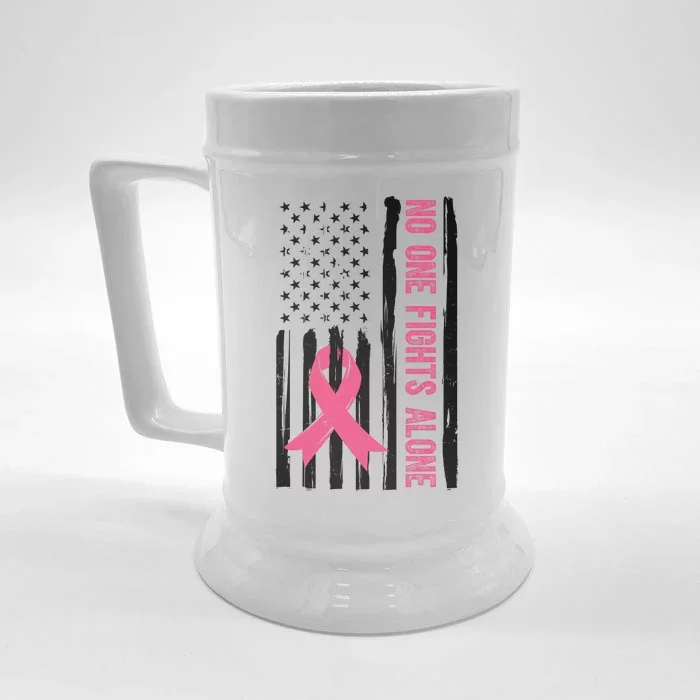 No One Fights Alone Breast Cancer Usa Ribbon Front & Back Beer Stein