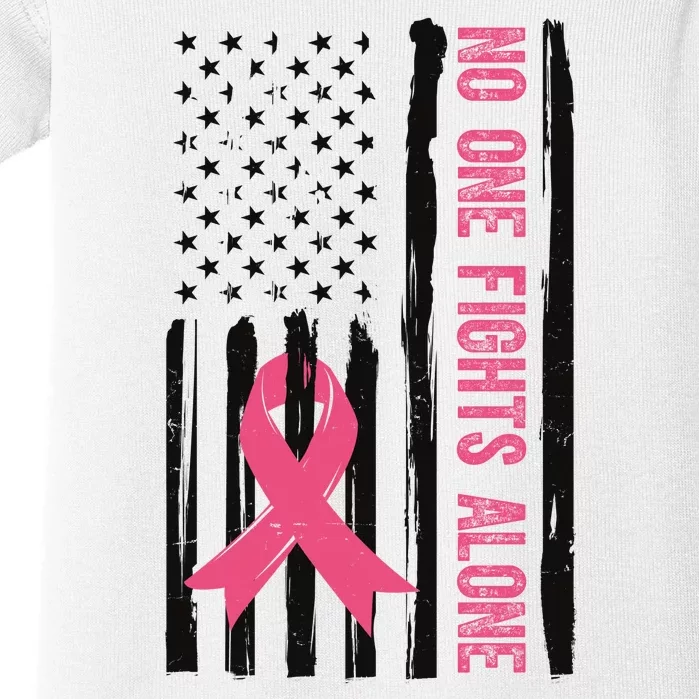 No One Fights Alone Breast Cancer Usa Ribbon Baby Bodysuit