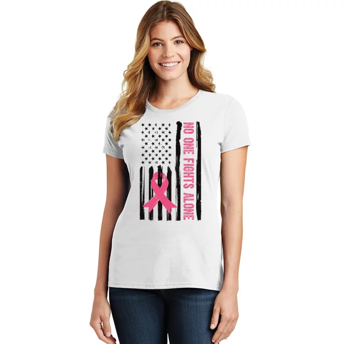 No One Fights Alone Breast Cancer Usa Ribbon Women's T-Shirt