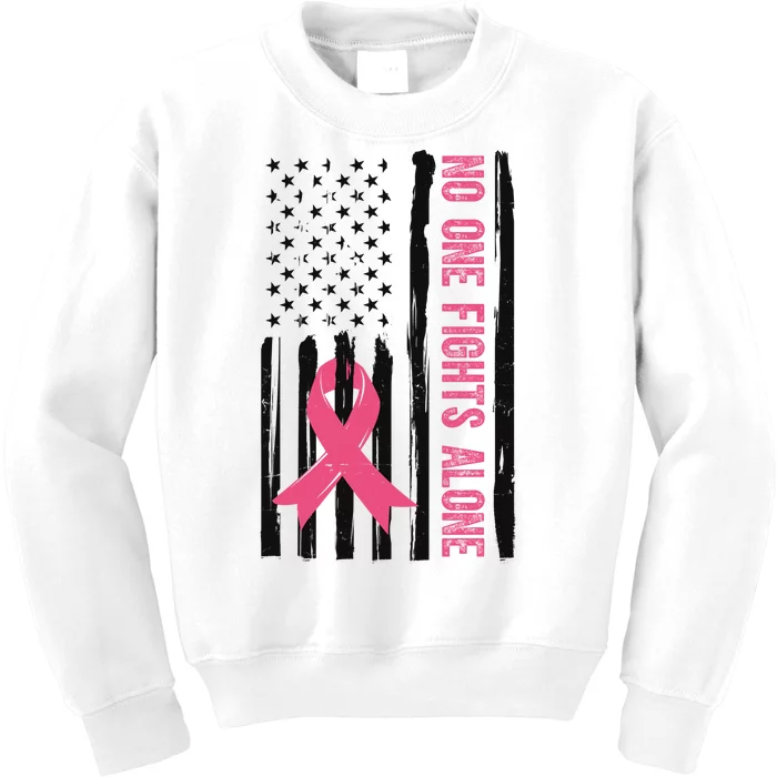 No One Fights Alone Breast Cancer Usa Ribbon Kids Sweatshirt