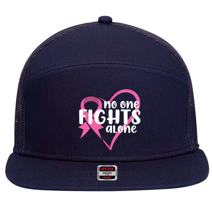 No One Fights Alone Breast Cancer Heart 7 Panel Mesh Trucker Snapback Hat