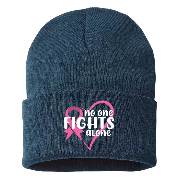 No One Fights Alone Breast Cancer Heart Sustainable Knit Beanie