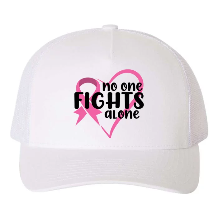 No One Fights Alone Breast Cancer Heart Yupoong Adult 5-Panel Trucker Hat