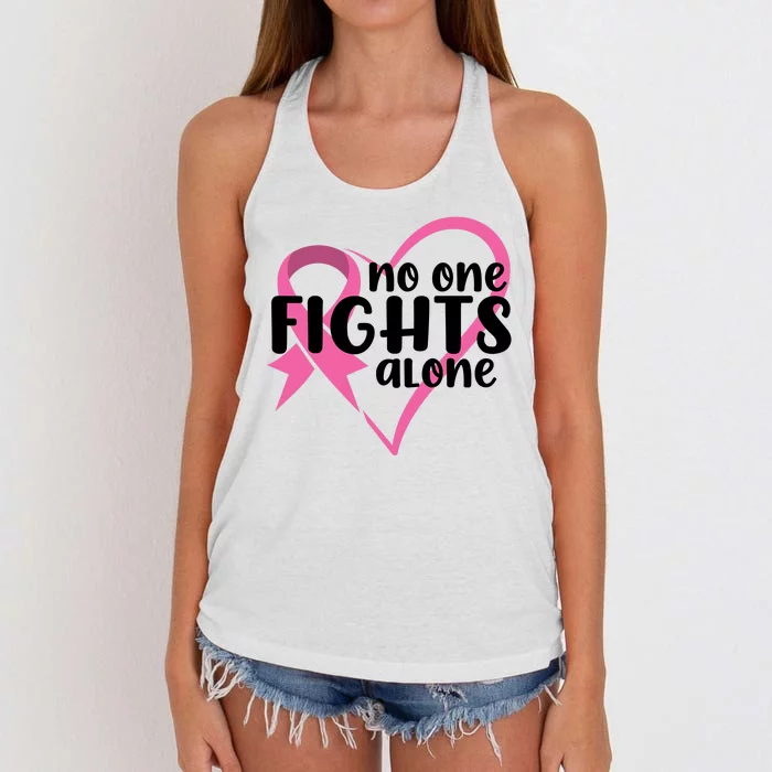 No One Fights Alone Breast Cancer Heart Women's Knotted Racerback Tank