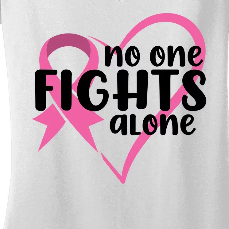 No One Fights Alone Breast Cancer Heart Women's V-Neck T-Shirt