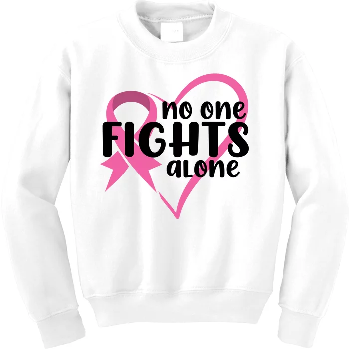 No One Fights Alone Breast Cancer Heart Kids Sweatshirt