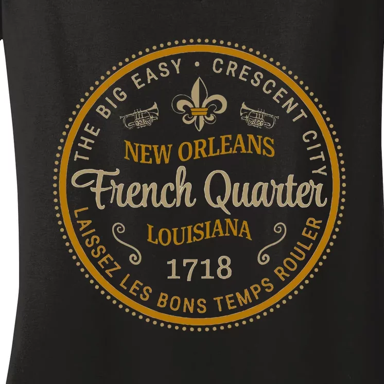 New Orleans French Quarter Laissez Les Bons Temps Roulier Women's V-Neck T-Shirt