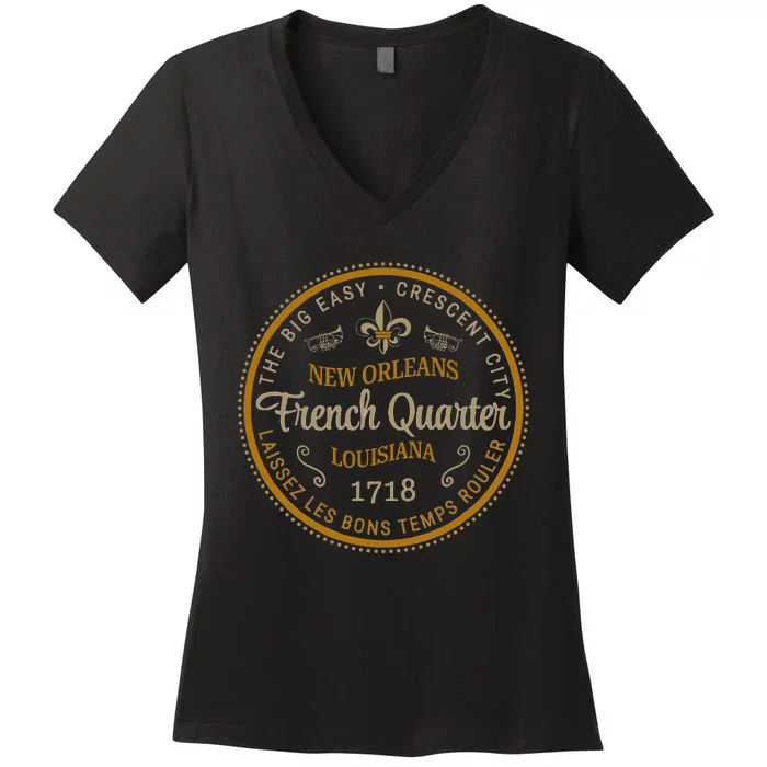 New Orleans French Quarter Laissez Les Bons Temps Roulier Women's V-Neck T-Shirt