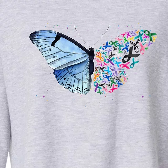 No One Fight Alone Butterfly All Cancer Matters Cancer Cropped Pullover Crew