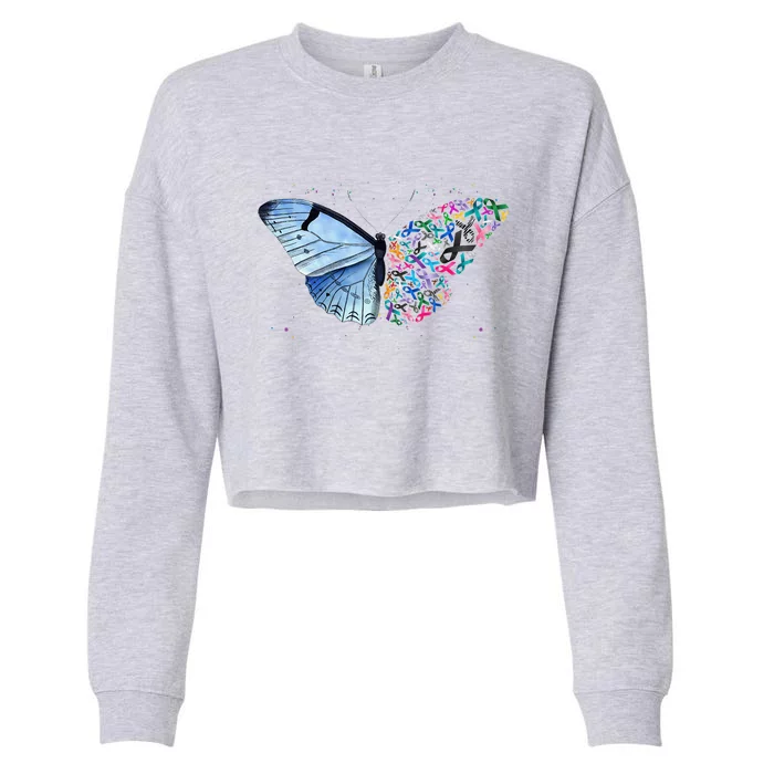 No One Fight Alone Butterfly All Cancer Matters Cancer Cropped Pullover Crew