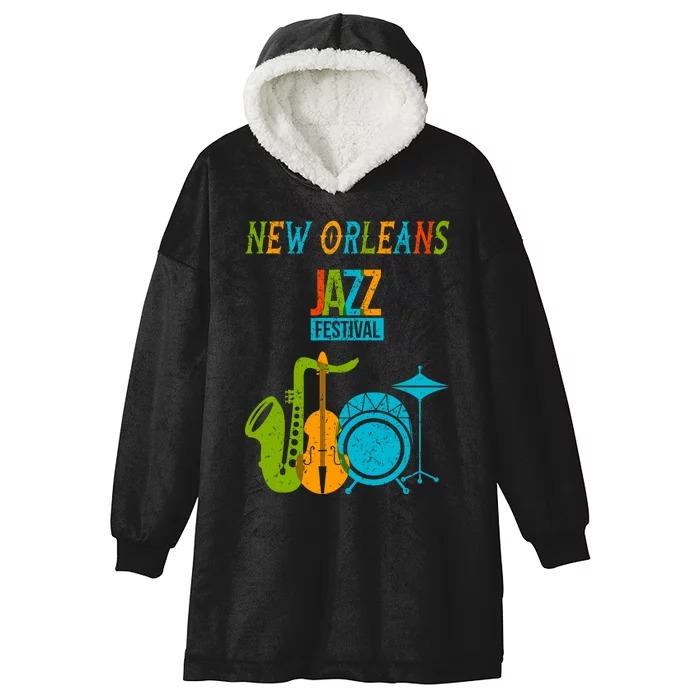 New Orleans Festival Of Jazz Music Gift Louisiana Jazz Hooded Wearable Blanket