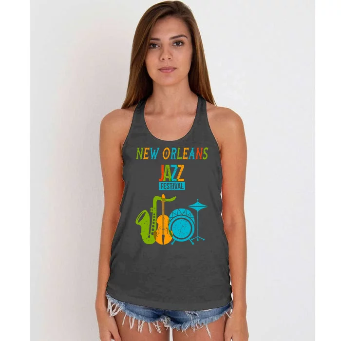 New Orleans Festival Of Jazz Music Gift Louisiana Jazz Women's Knotted Racerback Tank