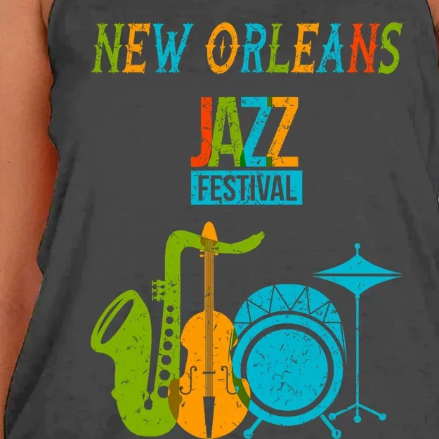 New Orleans Festival Of Jazz Music Gift Louisiana Jazz Women's Knotted Racerback Tank