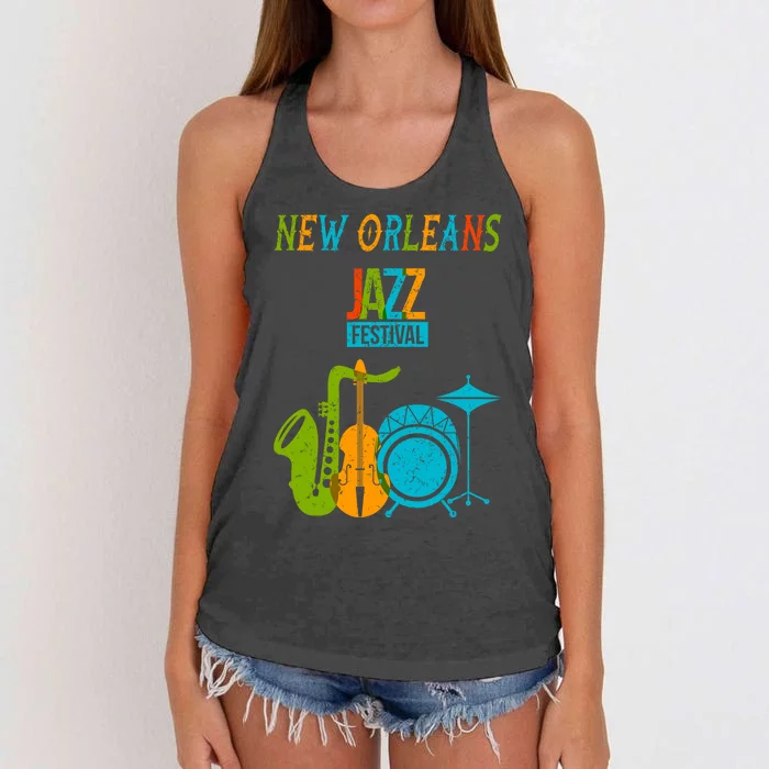 New Orleans Festival Of Jazz Music Gift Louisiana Jazz Women's Knotted Racerback Tank