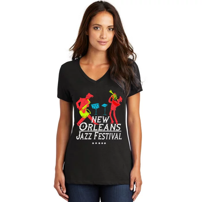 New Orleans Festival Of Jazz Music Gift Louisiana Jazz Women's V-Neck T-Shirt