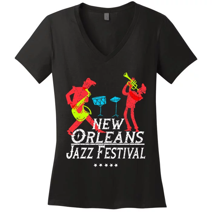 New Orleans Festival Of Jazz Music Gift Louisiana Jazz Women's V-Neck T-Shirt