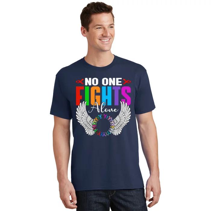 No One Fight Alone Angel Wings World Cancer Day T-Shirt