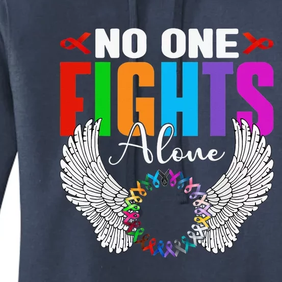 No One Fight Alone Angel Wings World Cancer Day Women's Pullover Hoodie