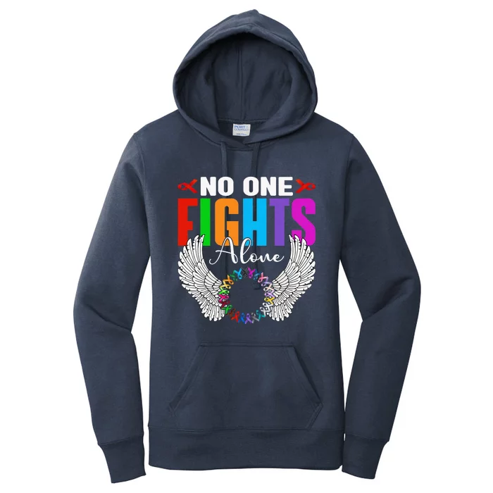 No One Fight Alone Angel Wings World Cancer Day Women's Pullover Hoodie