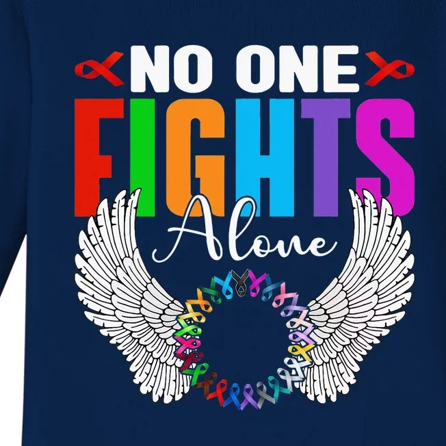 No One Fight Alone Angel Wings World Cancer Day Baby Long Sleeve Bodysuit