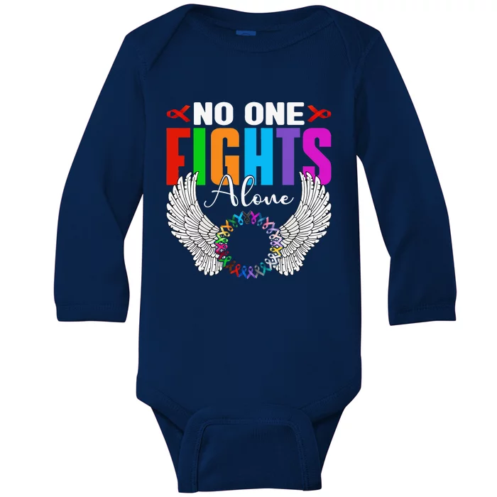 No One Fight Alone Angel Wings World Cancer Day Baby Long Sleeve Bodysuit