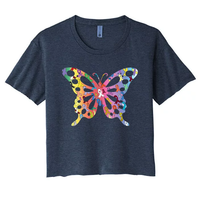 No One Fight Alone Butterfly All Cancer Matters Cancer Women's Crop Top Tee