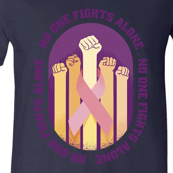 No One Fights Alone Breast Cancer V-Neck T-Shirt