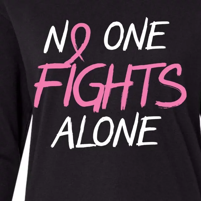 No One Fights Alone Breast Cancer Womens Cotton Relaxed Long Sleeve T-Shirt