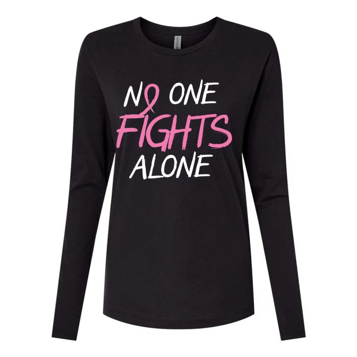 No One Fights Alone Breast Cancer Womens Cotton Relaxed Long Sleeve T-Shirt